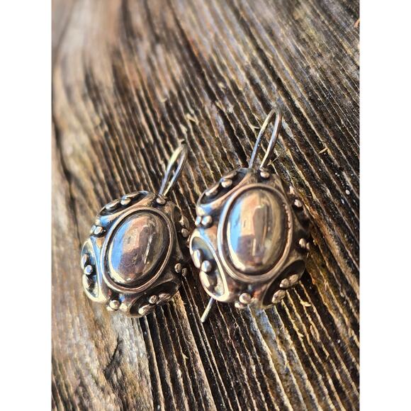 Vintage Solid Sterling Silver Oval Cabochon Ornate Ring & Earrings Set Ring SZ 8 - Picture 8 of 10